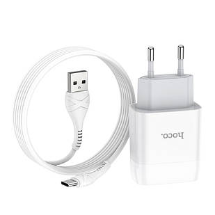 СЗУ зарядка HOCO C73A Glorious 2USB/2,4A+кабель Type-C White