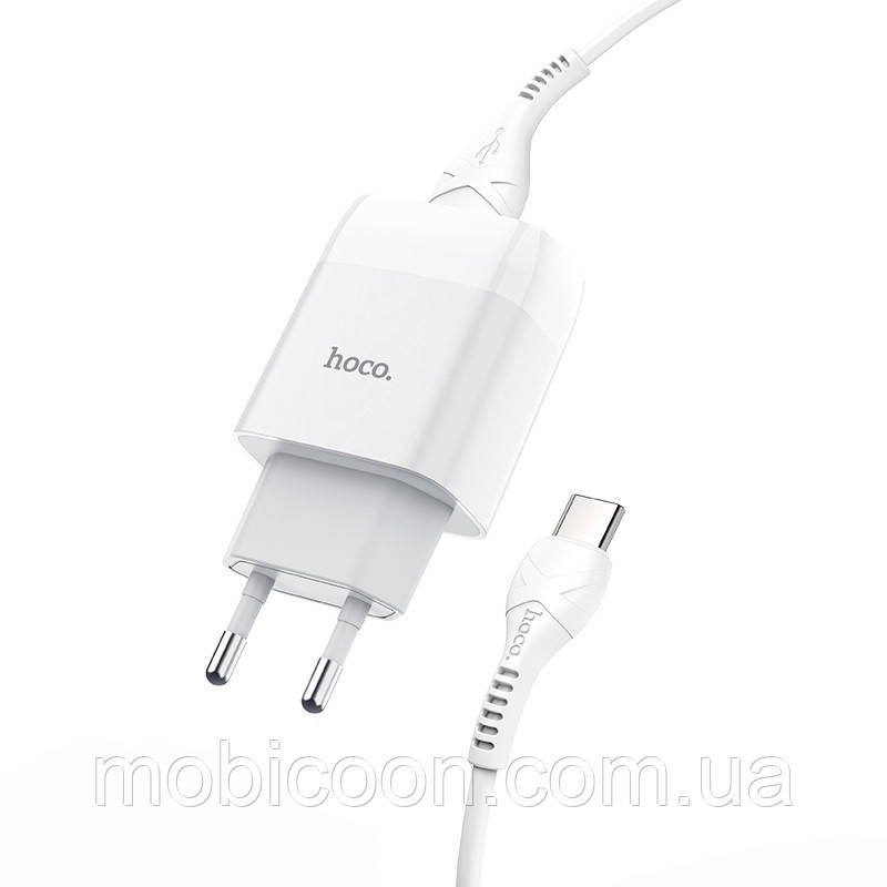 СЗУ зарядка HOCO C72A Glorious 1USB/2,4A+кабель Type-C White, фото 1