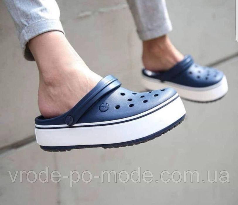 Жіночі літні сині крокси на високій платформі, модні сабо піна Crocs Platform оригінал, фото 1