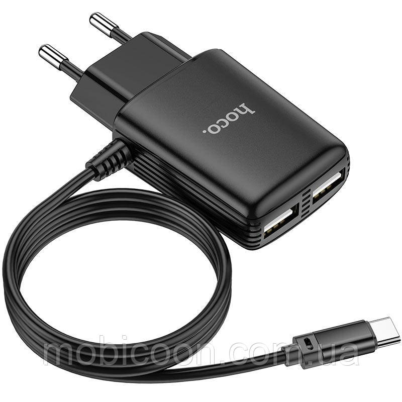 Мережевий зарядний пристрій Hoco C82A Real Power 2USB 2.4 A + кабель Type-C, фото 1