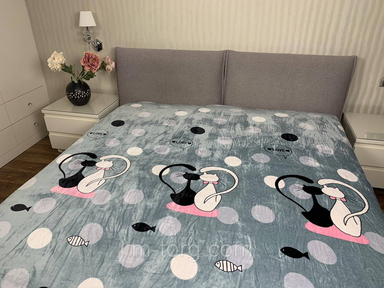 "коти" плед двоспальний 180/200 см, мікрофібра