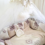 Бортики в ліжечко,:
 балдахін, простирадло, ковдра, подушка, підковдра, фото 5