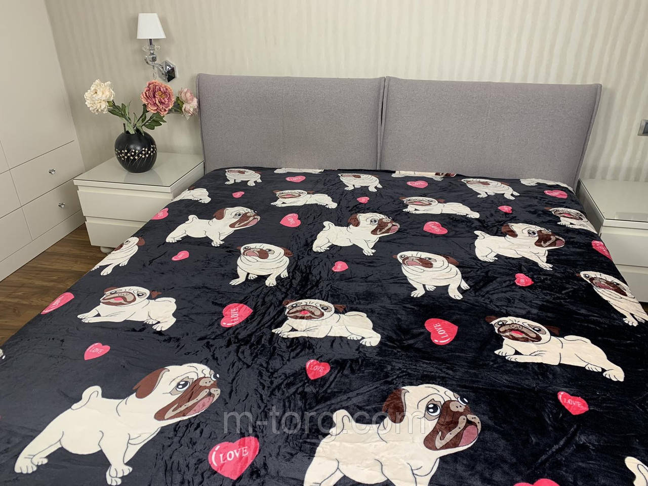 "мопс" плед євро розмір 200/230 см, мікрофібра