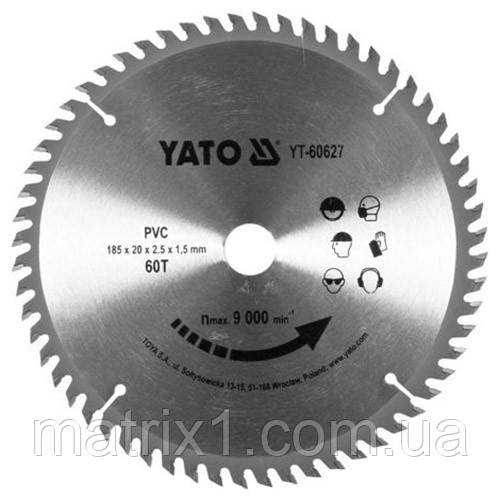 Пиляльний диск для дерева, YATO Ø = 185 мм, посадка 20, товщина 1,5 мм, 60 зубів, фото 1