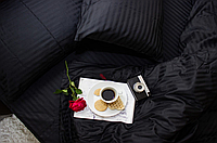 Черное постельное белье евро 200х220 "Элит" страйп-сатин люкс (11955) Хлопковое постельное белье