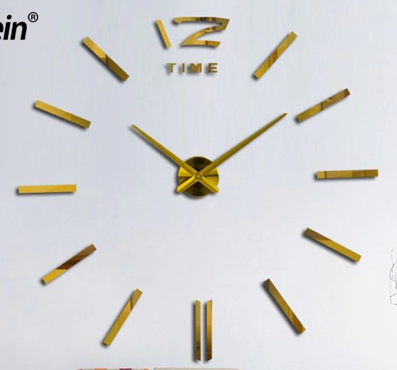 Великий безкаркасний Настінний 3Д годинник на стіну 3D DIY Clock від 70 до 150см 004G Палички Золото
