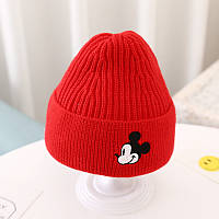 Красная детская шапочка Mickey Mouse для мальчика и девочки демисезон унисекс 1-2 лет