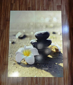 Панно на керамической плитке Белый цветок и Черные камни 1