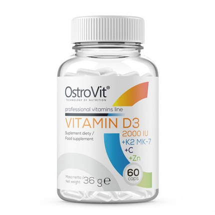 OstroVit Vitamin D3 2000 + K2 MK-7 + C + Zn 60 caps, фото 2