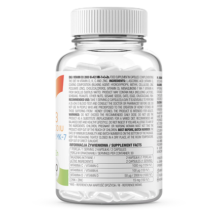 OstroVit Vitamin D3 2000 + K2 MK-7 + C + Zn 60 caps, фото 2