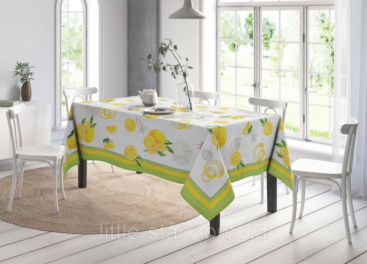 Скатертина водовідштовхувальна 144*234 см Лимони, Тиротекс, 100% бавовна, жовто-салатовий