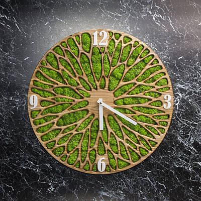 Годинник з мохом. Годинник настінний. Годинник з дерева. Діаметр 45 см