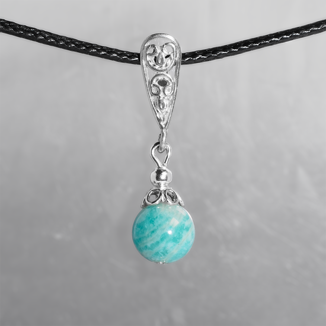 Кулон з амазонітом срібло, Ø8 мм, 1528КЛА