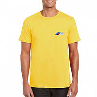 Футболка БМВ мужская хлопковая, спортивная летняя футболка BMW, Турецкий хлопок, S Желтая