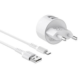 "ЗУ заряджання BOROFONE BA23A Brilliant 2 USB/2.4A+ кабель Micro USB white "