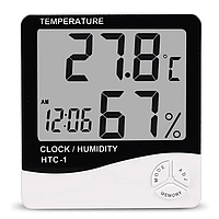 Цифровий термометр-гігрометр HTC-1, з годинником і будильником