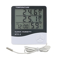Цифровий термометр-гігрометр HTC-2, з годинником, будильником і виносним датчиком