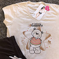 Пижама женская летняя хлопок шорты и футболка цвет бежевый