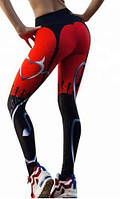 Спортивні легінси лосини жіночі для фітнесу червоні з чорним із малюнком 3D, розмір М — L.