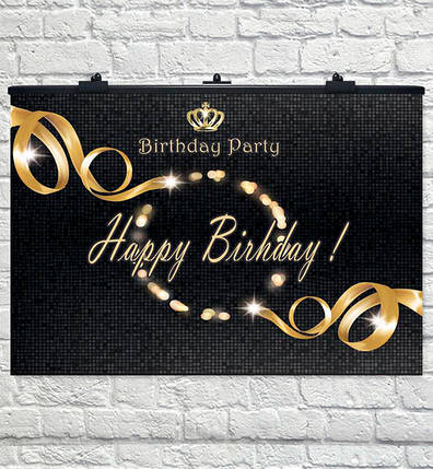 Святковий плакат "Happy Birthday black" розмір - 75х120 см. + тубус, фото 1