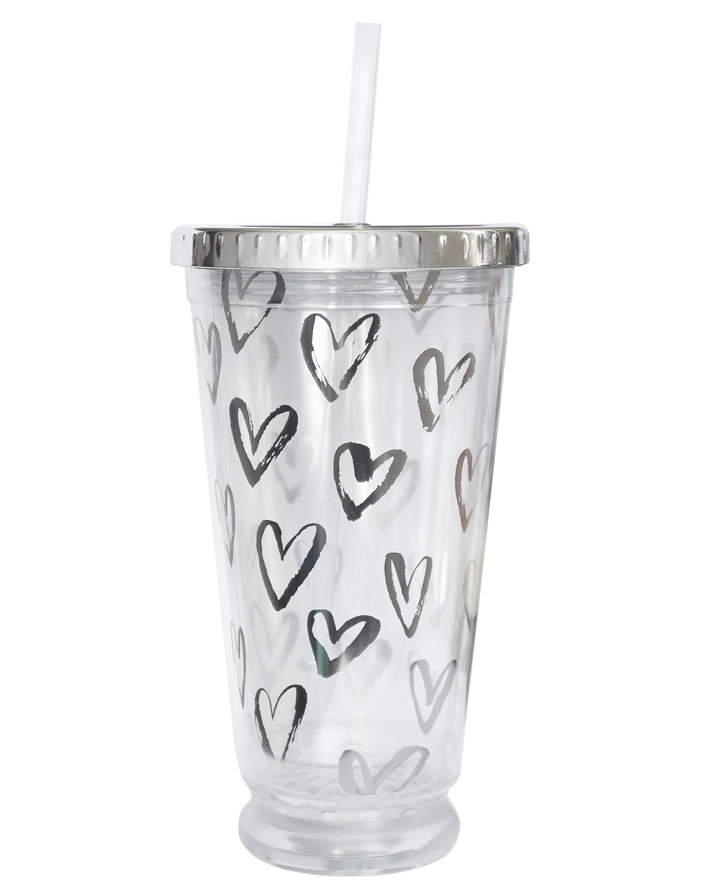 Тамблер-стакан YES з підсвічуванням "Hearts", 490мл, фольга , з трубочкою, фото 1
