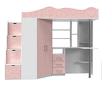 Кровать чердак ДМ 37 МДФ серии Binky білий діамант +рожевий