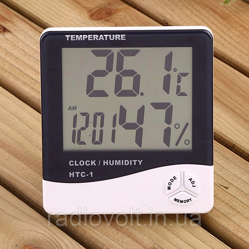 Цифровий термометр-гігрометр HTC-1, з годинником і будильником