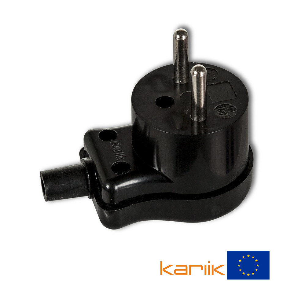 Вилка кутова Karlik WK-1c без заземлення 16А 250В чорна електрична розбірна (однофазна), фото 1
