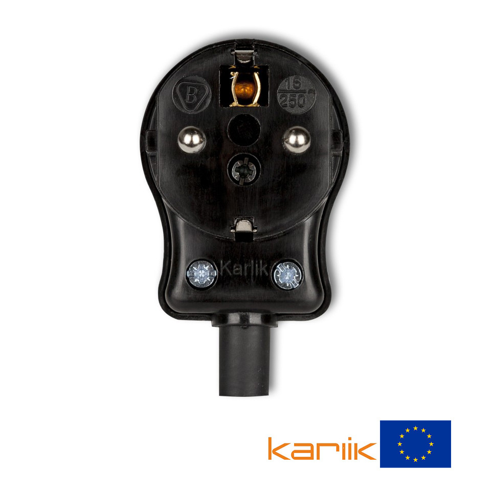 Вилка кутова Karlik WK-1usс з заземленням 16А 250В чорна розбірна електрична Schuko (однофазна євровилка), фото 1