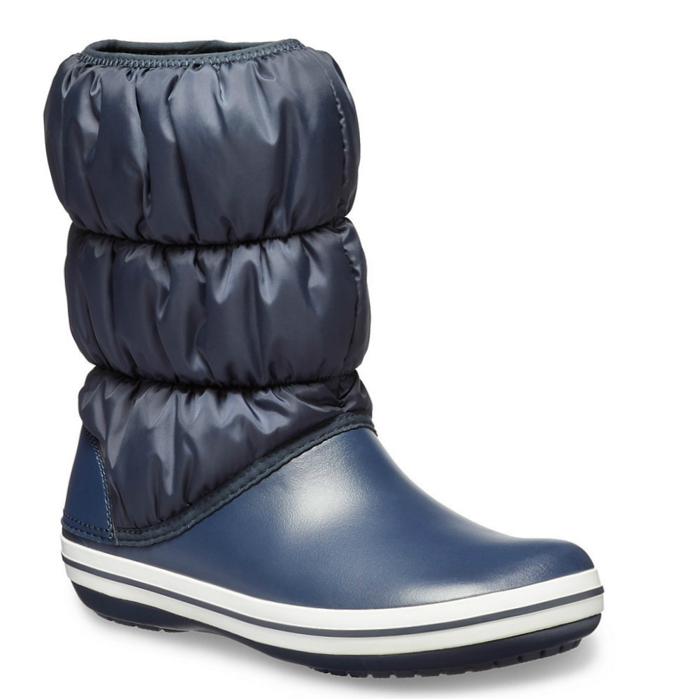 Чоботи зимові жіночі непромокальні дутики / Crocs women's Winter Puff Boot (14614), Темно-сині з білим 37