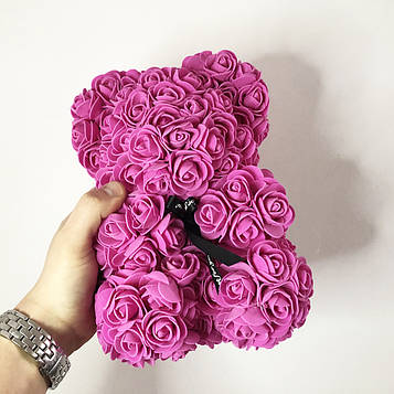 Найкращий подарунок: ведмедик з штучних 3D троянд 25 см. NG-133 Колір: фіолетовий