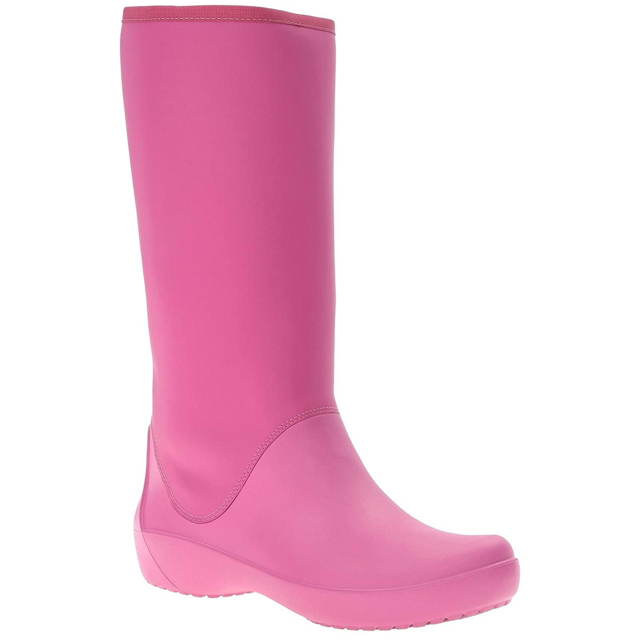 Чоботи гумові жіночі високі м'які / Crocs women's RainFloe Tall Boot (203416), Ягідні