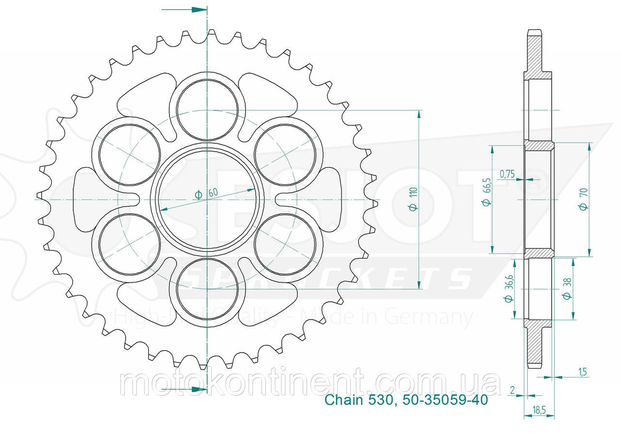 ESJOT 50-35059-40 задня зірка для Ducati Multistrada 1200 / Ducati 1260 Multistrada аналог JTR763 / JTA760B