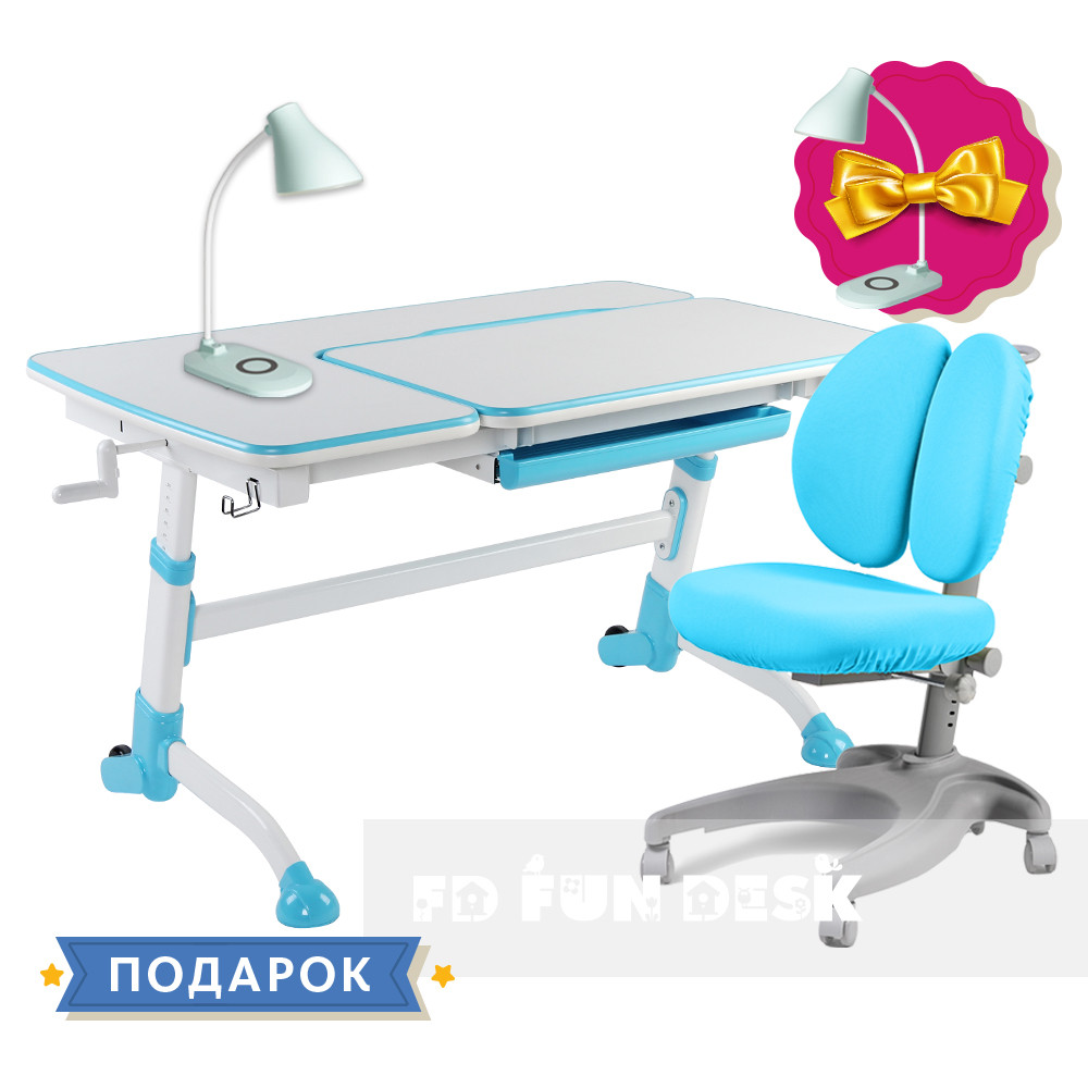 Комплект підлітковий👫 парта Amare Blue з висувним ящиком + ергономічне крісло FunDesk Solerte Blue
