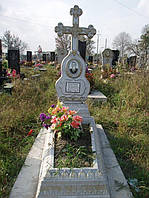 Надгробний пам'ятник квітник із бетону з хрестом одинарний зразок No3