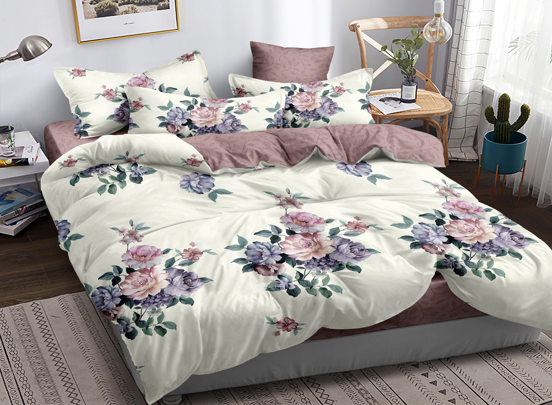 Полуторна постільна білизна 150х220 Ранфорс-бавовна (18460) Двокольорова постільна білизна з натуральних тканин, фото 1