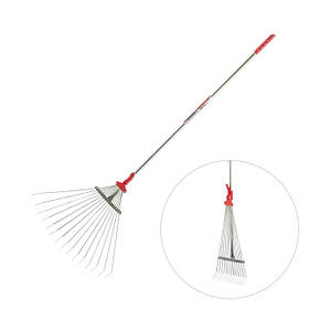 Граблі віялові 15 прутів, металеве руків'я, регулювання ширини 20-65 см INTERTOOL FT-3008 pwtl