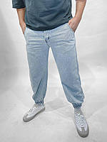 Джогеры мужские светло-синие джинсовые с надписями джинсы мужские голубые широкие с манжетами внизу