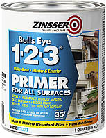Адгезионный грунт на акриловой основе Zinsser Bulls Eye 1-2-3, белый, 0,946л