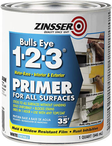 Адгезійний ґрунт на акриловій основі Zinsser Bulls Eye 1-2-3, білий, 0,946 л, фото 1