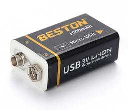 Акумулятор Beston крона 9v Li-ion 1000mAh з microUSB-портом, фото 3