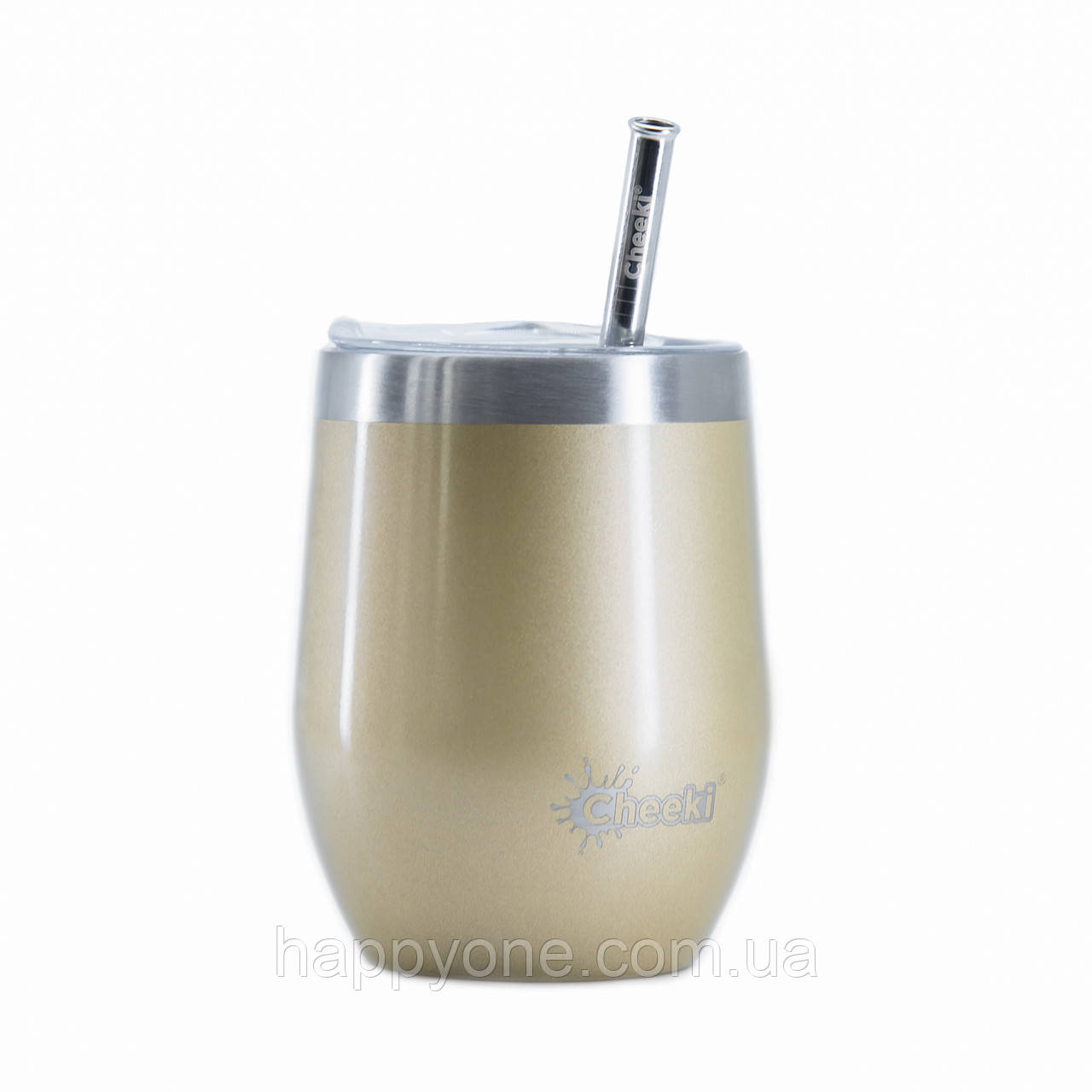 Термостакан для напоїв із сталевою трубочкою Cheeki Wine Tumbler Soft Gold (320 мл)