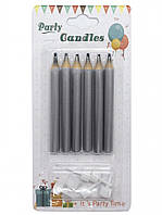Свічки-олівці / свічки (6 штук -8 см.) Срібло