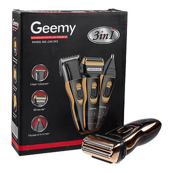 Електробритва сіткова триммер для бороди Geemy GM 595 машинка для стрижки носа і вух 3 в 1
