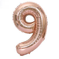 Фольгированный шар-цифра "9" розовое золото 1м