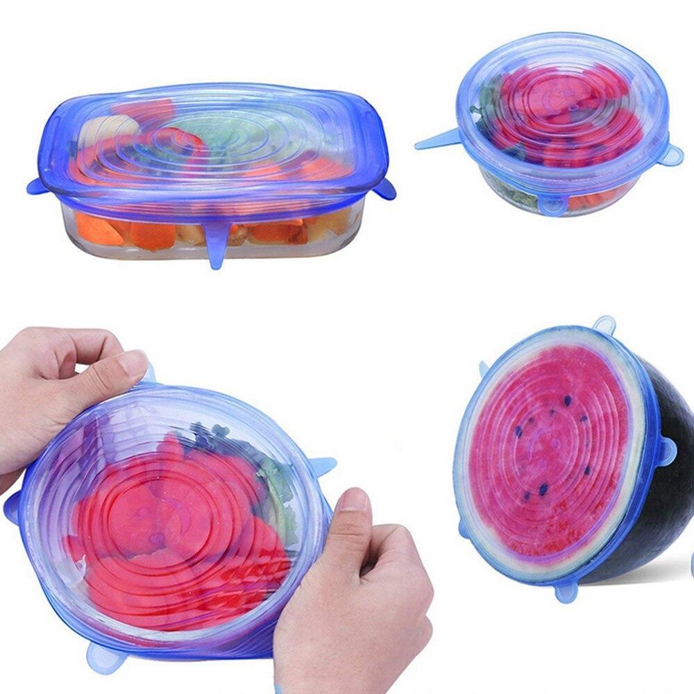 Набір багаторазових кришок 6 штук ⁇ силіконові кришки круглі super stretch silicone lids