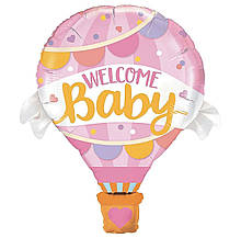 Фольгована кулька велика фігура Повітряна куля "Welcome baby" рожева 76х62см Китай