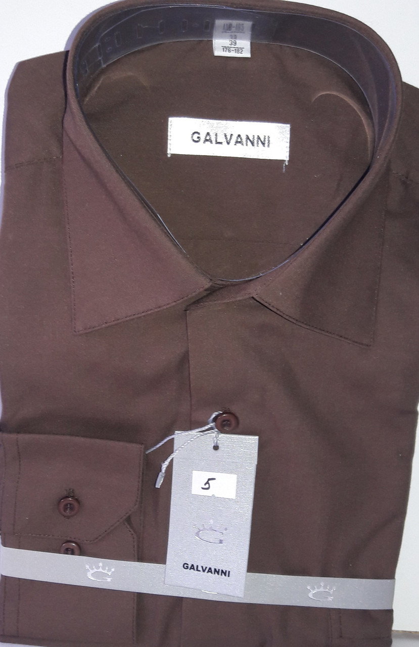 Сорочка чоловіча Galvanni vd-0005 коричнева однотонна класична з довгим рукавом 42