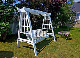 Садові гойдалки дерев'яні, підвісний диван-гойдалка з перголой з дерева