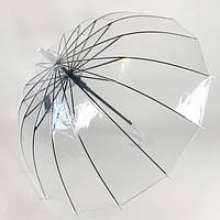 Зонт прозрачный трость женский Toprain полуавтомат 16 спиц купол 100 см с белой ручкой (31418)